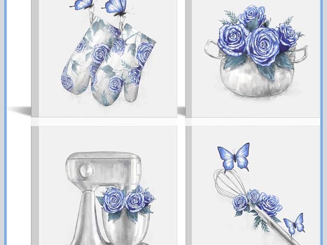 Lot 96-194553 - HOMEOART Kitchen Wall Art Farmhouse Kitchen Decor Flower Butterfly Painting Pictures Framed Artwork ...