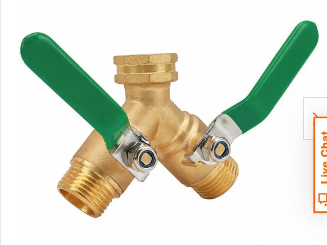 Lot 96-230629 - Garden Hose Splitter 2 Way Heavy Duty Brass Y Valve with Stainless Steel Long Handle Full Flow New