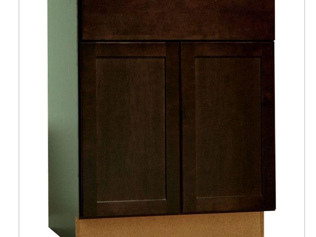 Lot 96-144143 - Hampton Bay Shaker 27 in. W x 24 in. D x 34.5 in. H Assembled Base Kitchen Cabinet in Java New MSRP ...