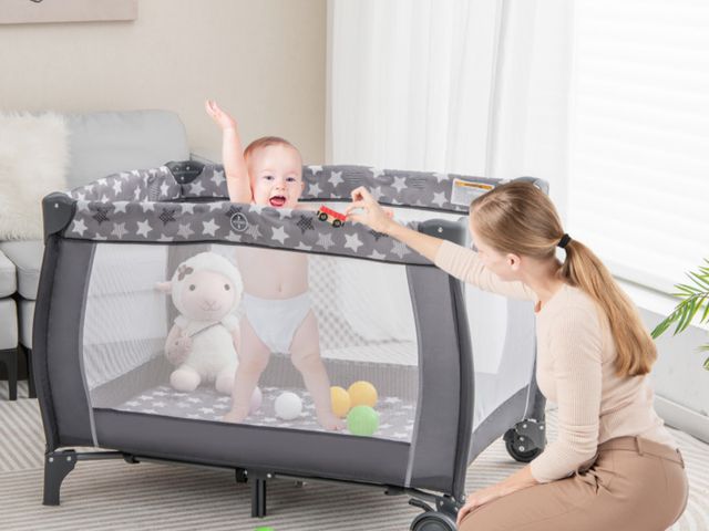 Lot 96-227163 - Costway Portable Pack and Play with Gray Stars, Pink
Exact model may vary from stock photo! 
New