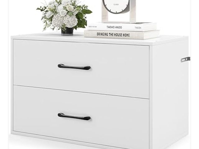 Lot 96-197349 - SIMOE White Stackable 2-Drawer Dresser for Bedroom, Short Storage Cabinet with Handles and Anti-Topp...