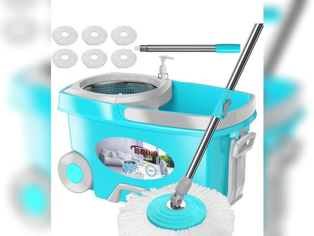 Lot 96-17700 - FunClean Spin Mop and Bucket,Mop and Bucket with Wringer Set for Home,360 Spinning Mopping Floor Cle...