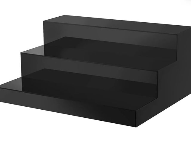 Lot 96-170402 - CiaoHER Large Acrylic Wine Liquor Bottle Rack 16x12.5x6.5in 3tier Black Countertop Riser Display for...