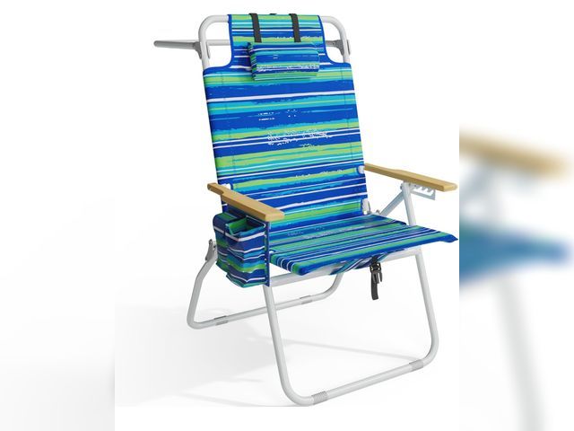 Lot 96-173866 - Tall Beach Chairs for Adults, 17" High Backpack Beach Chair with Wooden Armrests, 5 Positions Reclin...