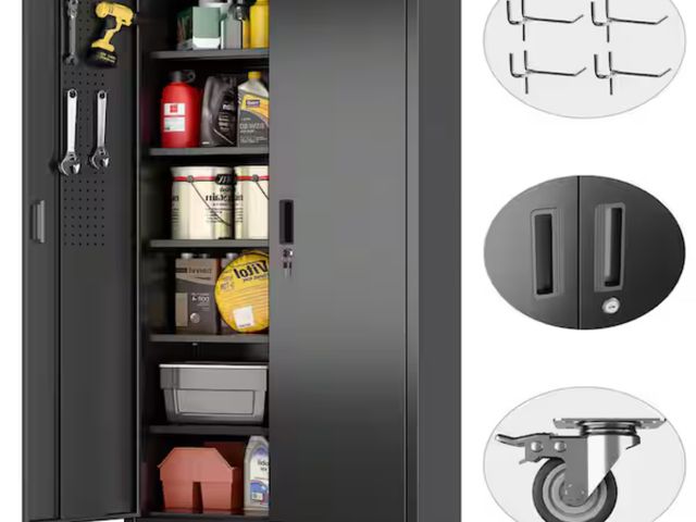 Lot 96-171870 - Hephastu 32 in. W x 71 in. H x 16 in. D Rolling Metal Storage Freestanding Cabinet with 5-Shelve, Pe...