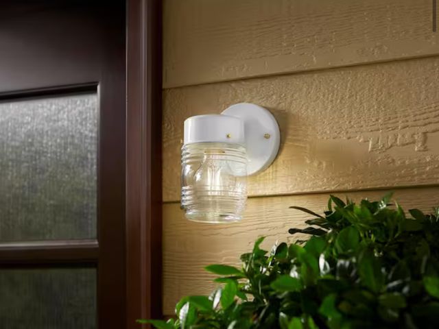 Lot 96-164299 - 1-Light White Outdoor Jelly-Jar Wall Lantern Sconce
New