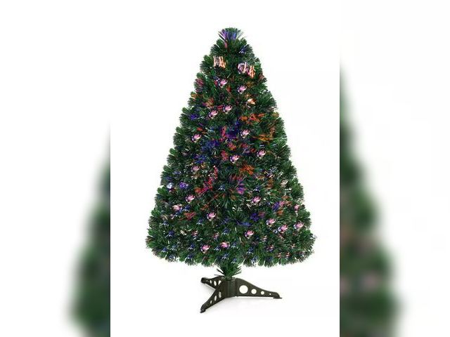 Lot 96-192582 - Costway 3 ft. Pre-Lit Fiber Optic Artificial PVC Christmas Tree Tabletop with Plastic Stand New
