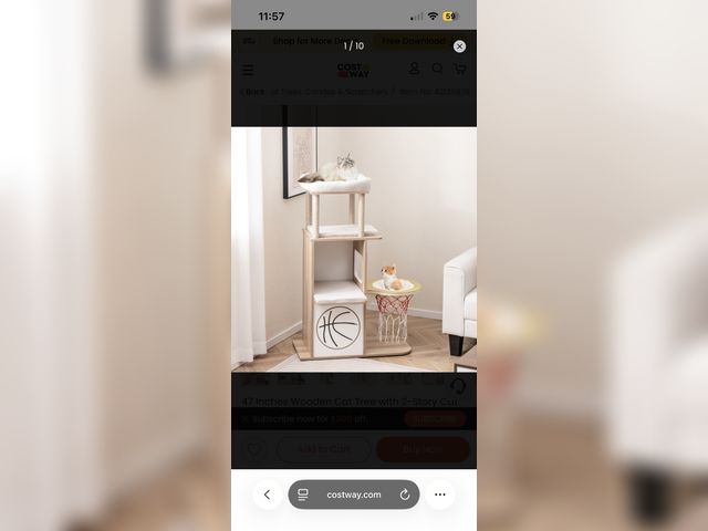 Lot 96-197977 - 47 Inches Wooden Cat Tree with 2-Story Cat Condo and Basketball Hoop Hammock New