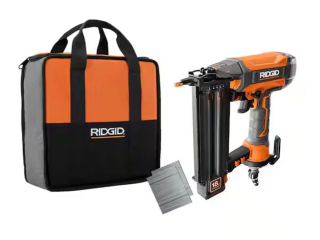 Lot 96-162286 - RIDGID Pneumatic 18-Gauge 2-1/8 in. Brad Nailer with CLEAN DRIVE Technology, and Tool Bag

Appears u...