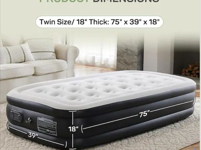 Lot 96-230518 - WONDER COMFORT 18 in. Twin Air Mattress Inflatable Blow up Portable Camping Bed with Built in Pump N...