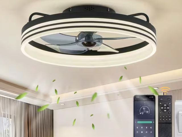 Lot 96-188946 - Black 20 in. Integrated LED Indoor Color Changing Ceiling Fan with Light Flush Mount Fan with Light ...
