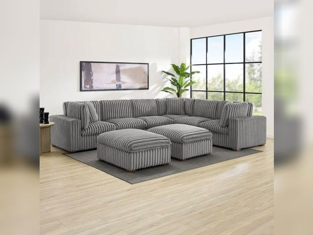Lot 99-100151 - New Thomasville Lowell Corduroy 8-piece Modular Sectional