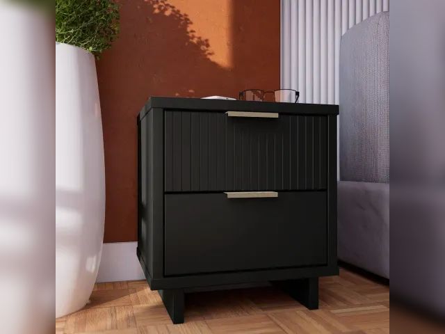 Lot 99-125 - New Granville Black 2-Drawer 18.11 in. W Nightstand and 3-Drawer 37.8 in. W Standard Dresser The Man...