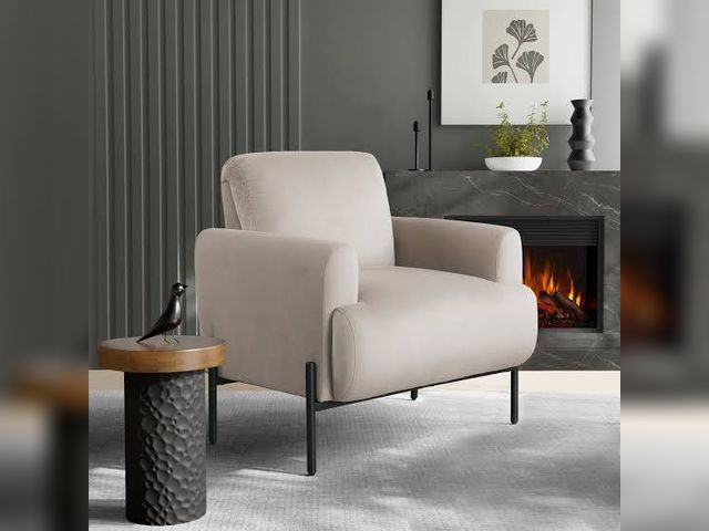 Lot 99-420 - Studio Living Kingston Bohemian Accent Chair, Taupe Velvet Fabric Product details The Kingston Accen...