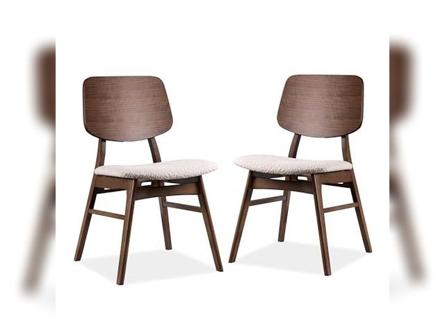 Lot 99-179 - Sandy Cove Mid Century Walnut Boucle Fabric Padded Dining Chair Set of 2 The Furniture of America Sa...