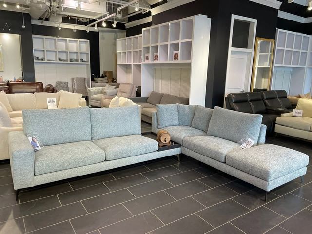 Lot 99-10012 - New Chateau d'Ax  Light blue/gray Long Island Sectional Fabric Furniture Set Sectional Sofa 2 Made i...