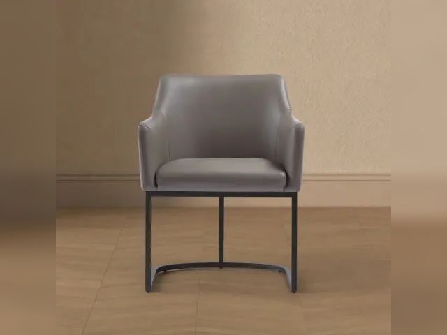 Lot 99-106 - New MANHATTAN COMFORT Serena Modern Vegan Leather Upholstered Dining Armchair , Light Gray Gray Elev...