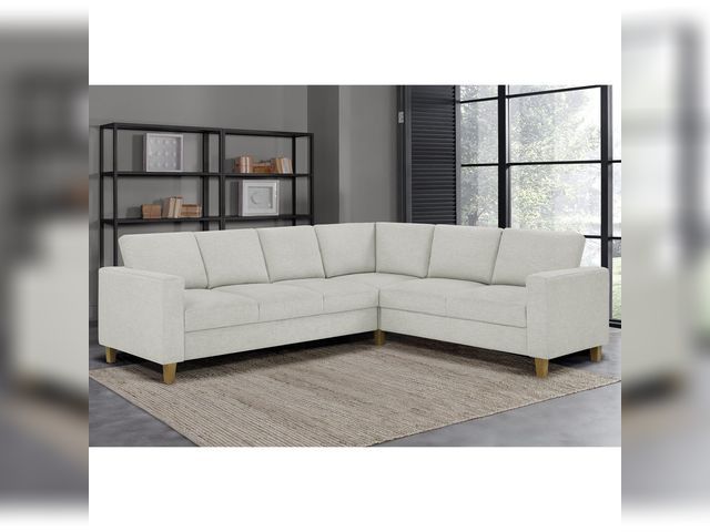 Lot 99-700 - Thomasville Dillard 3-Piece Beige Fabric Convertible Sleeper Sectional with Queen-Size Pop-Up Bed