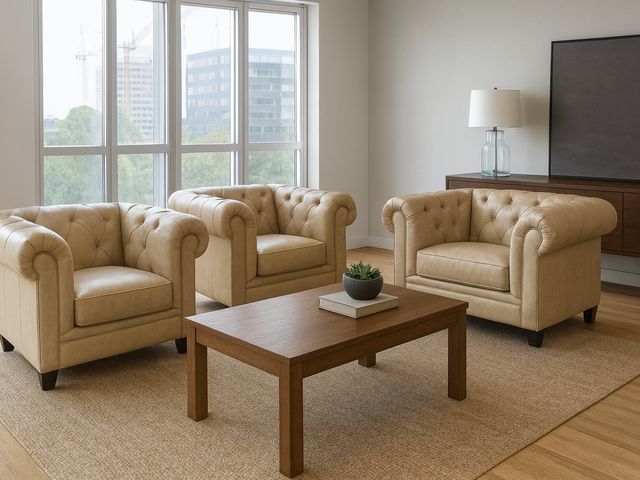 Lot 99-100003 - New Ciarah Chesterfield Leather Taupe 3 Chairs Leather Chair 3