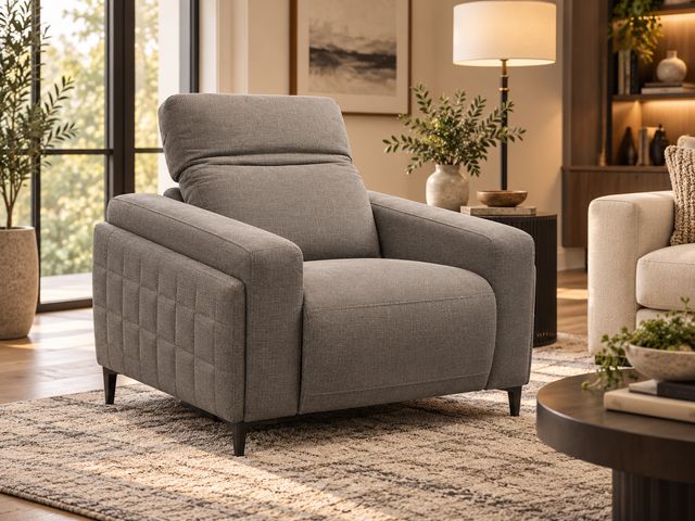 Lot 99-601 - Macy’s Nevio 39" Fabric Power Recliner Chair with Power Headrests – Gray