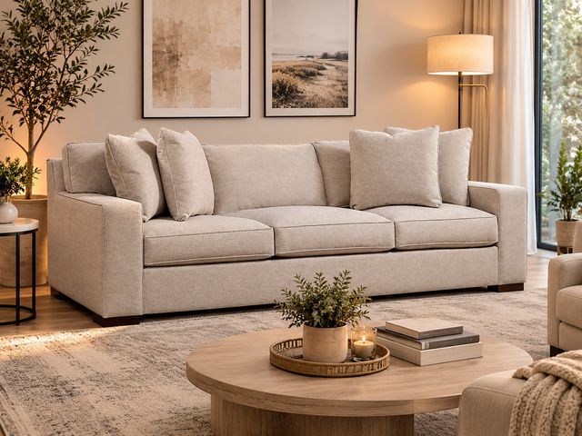Lot 99-10030 - New Bangor 95 Xl Fabric Sofa - Custom Colors, Created for Macy's - Almafi Linen Beige Almafi Linen B...