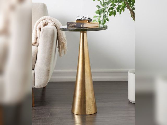 Lot 99-196877397531 - New Rosemary Lane Aluminum Geometric Cone Textured Glass Tabletop Accent Table - Black - 16 To use t...