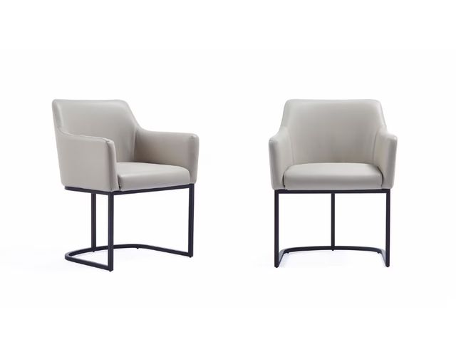 Lot 99-810125803611 - New Serena Light Grey Modern Faux Leather Upholstered Dining Armchair (Set of 2)  With a modern desi...