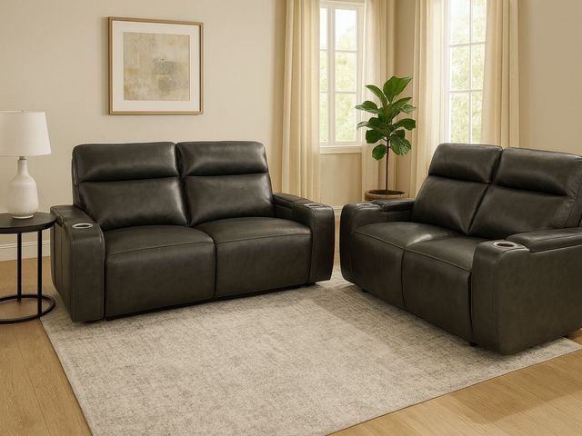 Lot 99-500157 - Set of 2, Oaklyn 61" Leather Loveseat With Power Recliners, Power Headrests and USB Power Outlet