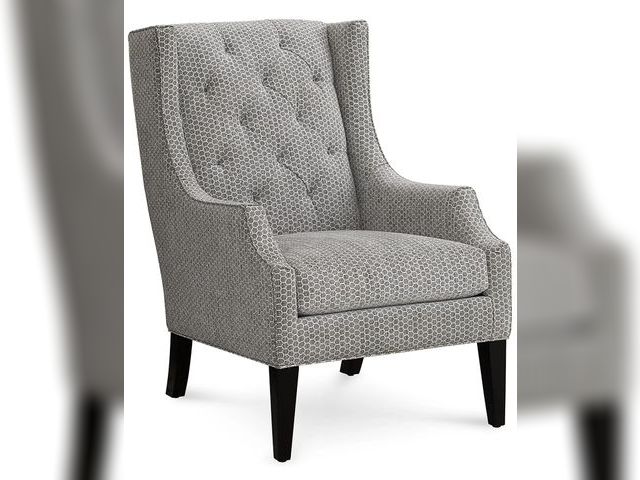 Lot 99-1078 - New Queenstin 29 Fabric Tufted Wing Chair, Created for Macy's - Keamu Peppercorn Grey  Keamu Pepperc...