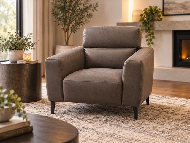 Lot 99-508 - Macy’s Violino Contemporary Upholstered Arm Chair – Gray/Taupe – Metal Legs