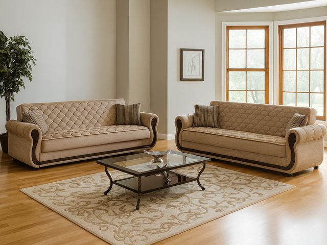 Lot 99-8 - New Set of 2 Argos Honey 90.5" Fabric  Tufted 3 Seat Sleeper Sofa Fabric Sofa 2 Traditional style is...