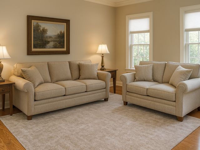 Lot 99-13 - New Banhart Zuri Stone Fabric 2 Banhart 90" Fabric Sofa and Banhart 66" Fabric Loveseat Set