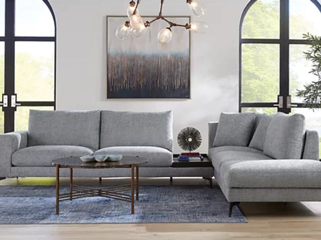 Lot 99-10012 - New Chateau d'Ax  Light blue/gray Long Island Sectional Fabric Furniture Set Sectional Sofa 2 Made i...