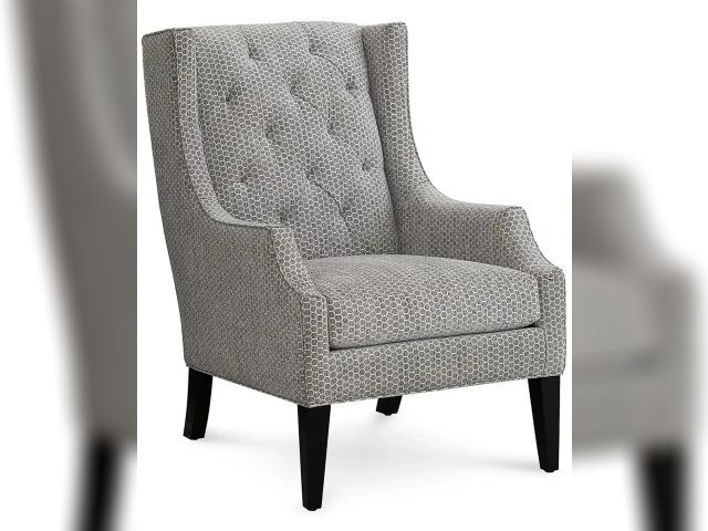 Lot 99-10035 - New Queenstin 29 Fabric Tufted Wing Chair, Created for Macy's - Keamu Peppercorn Grey Fabric 1 Produ...