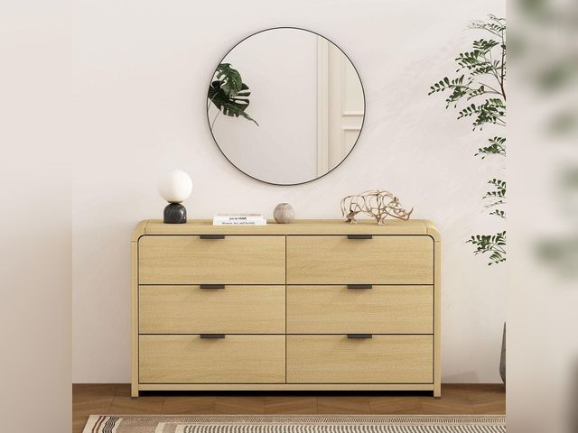 Lot 99-810165551701 - New Manhattan Comfort Grace 60" Modern 6-Drawer Double Dresser - Natural Oak, Black Transform your h...