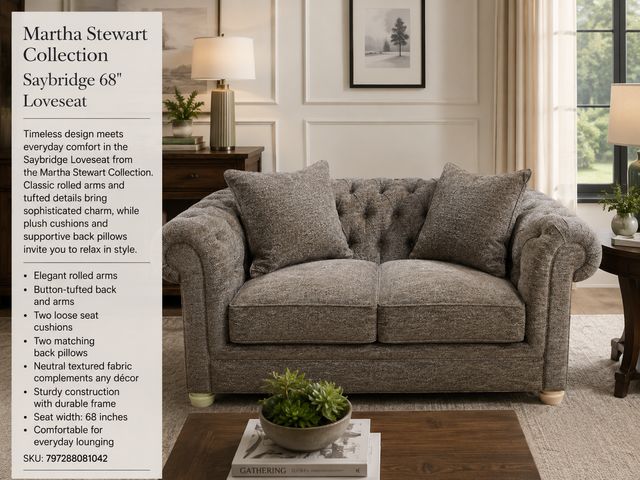 Lot 99-100149 - New Martha Stewart Collection Saybridge 68" Loveseat – Neutral Hot Stone Fabric