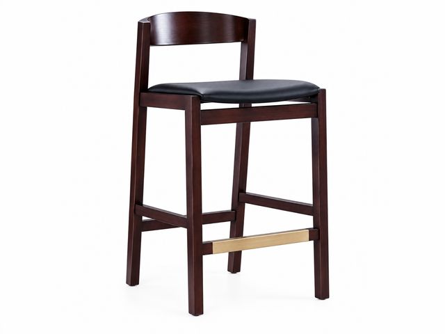 Lot 99-232 - New Manhattan Comfort Klismos 1-Piece Leatherette Upholstered Counter Stool Set - Black, Dark Walnut...