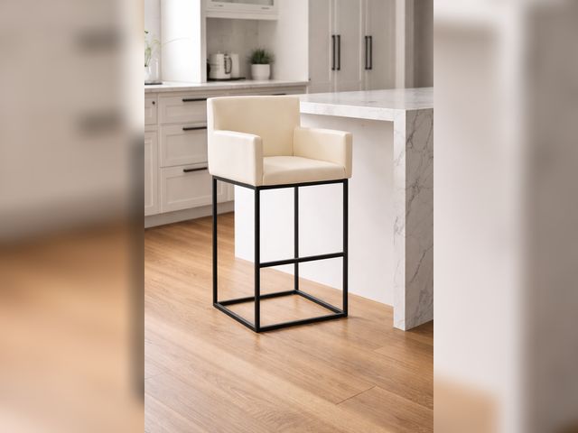 Lot 99-200 - New Manhattan Comfort Ambassador Leatherette Upholstered Barstool - Cream, Black An eye-catching mod...