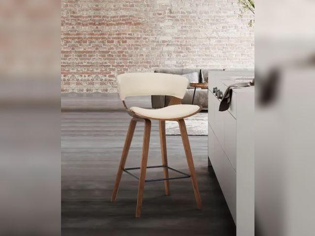 Lot 99-514 - New Jagger Modern Wood and Faux Leather Counter Height Bar Stool - Cream Cream Stool Add a work of a...
