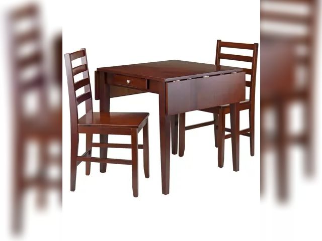 Lot 99-021713943668 - New   Winsome Hamilton 3-Piece Drop Leaf Dining Table with 2 Ladder Back Chairs