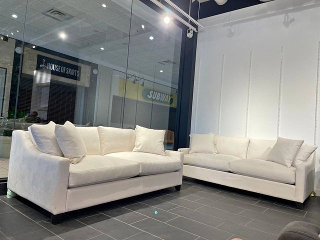 Lot 99-100017 - Jonathon Louis 2 Deep Seat Suede/Denim Sofa (Set of 2) With 4 throw pillows