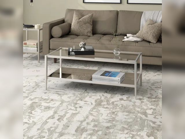 Lot 99-810062538027 - New Hudson &amp; Canal Hera 45" Wide Metal Rectangular Coffee Table with Mirror Shelf