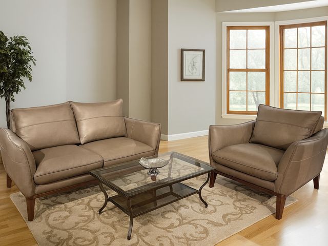 Lot 99-9 - New Chanute Leather Chair and Love seat MSRP: $3,985 Love Seat Chair 2 Chanute Leather Love Seat and...